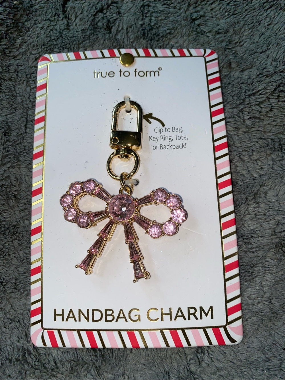 BNWT True to Form “Breast Cancer Awareness Pink Bow” Keychain/Bag Charm - Picture 4 of 4